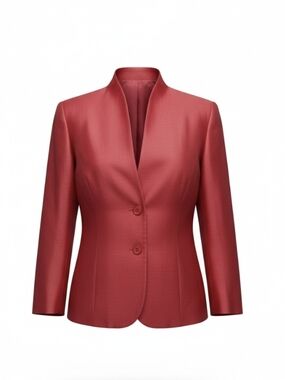 Vtg Talbots Old Money Collarless 100% silk Crimson Red Jacket Blazer Sz 14p